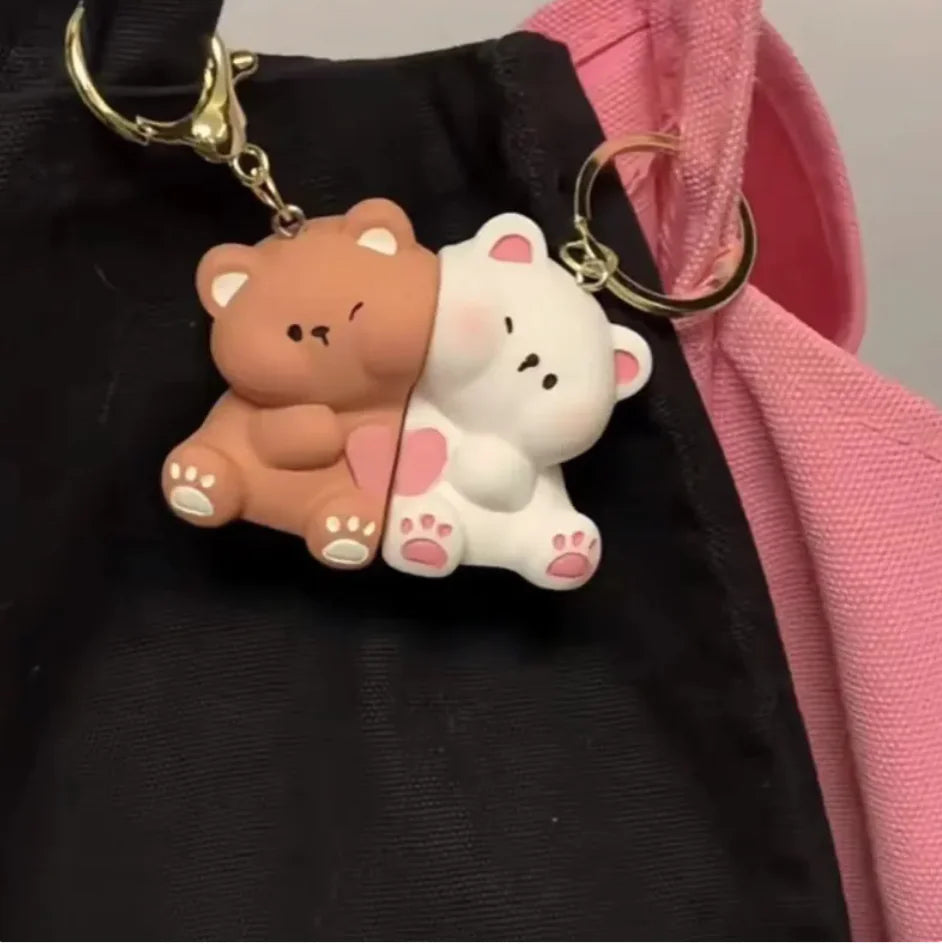 Cute Bear Couple Keychain — Magnetic Love Set 💞