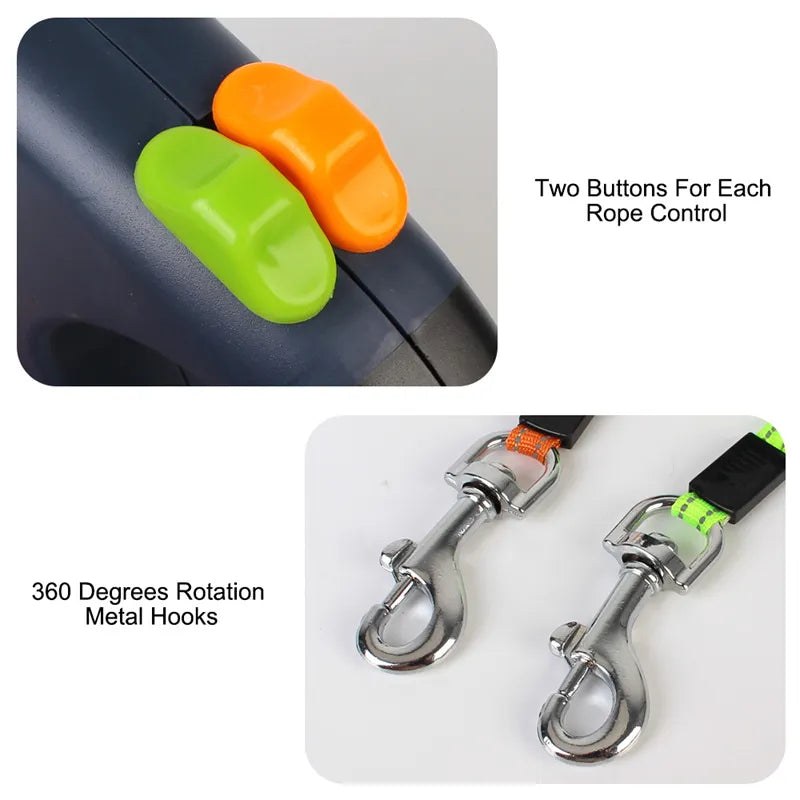 Dual Retractable Reflective Dog Leash