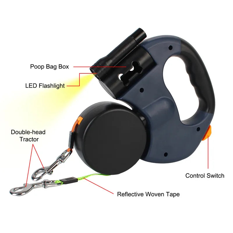 Dual Retractable Reflective Dog Leash